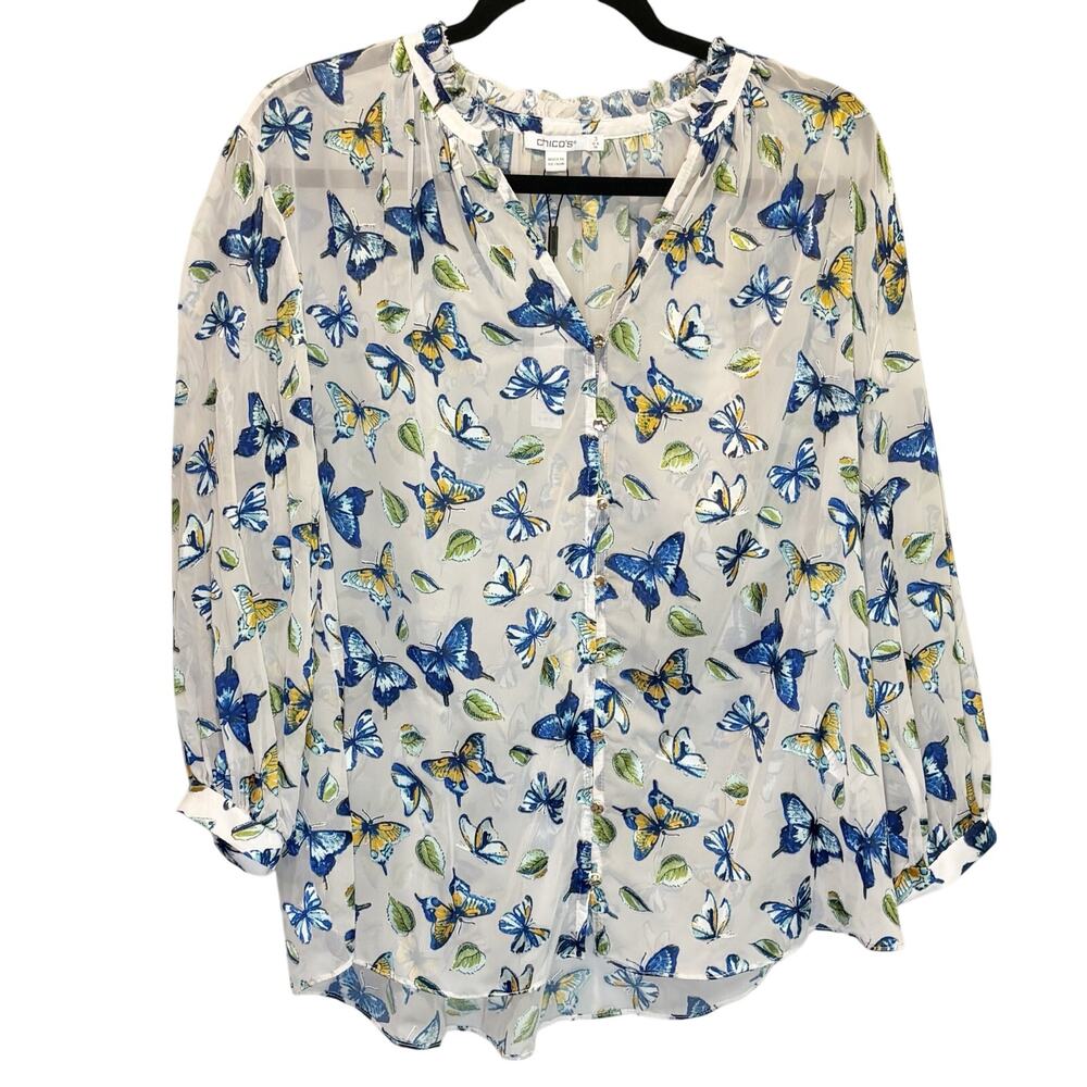 Chico's NWT Butterfly Burnout Semi-Sheer Long Sleeve Blouse - size 3 (US 16)